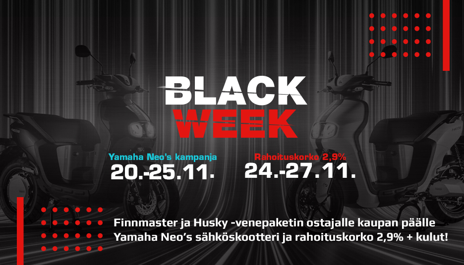 Black Week superkampanja! Annamme Finnmaster - veneen ostajalle sähköskootterin ja saat veneet 2,9% rahoituskorolla!